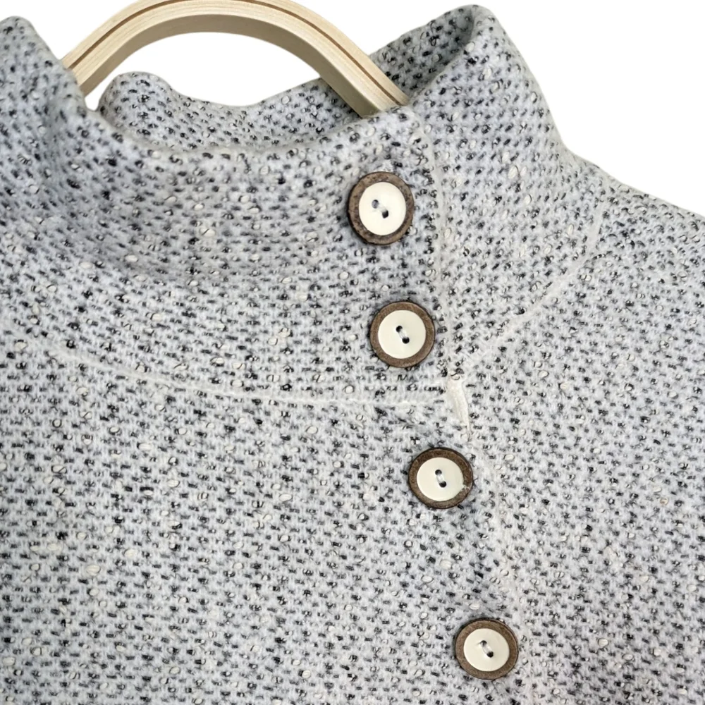 Habitat Tweed Sweater XL Gray Mock Neck Pullover Long Sleeve Textured Button - Picture 3 of 9